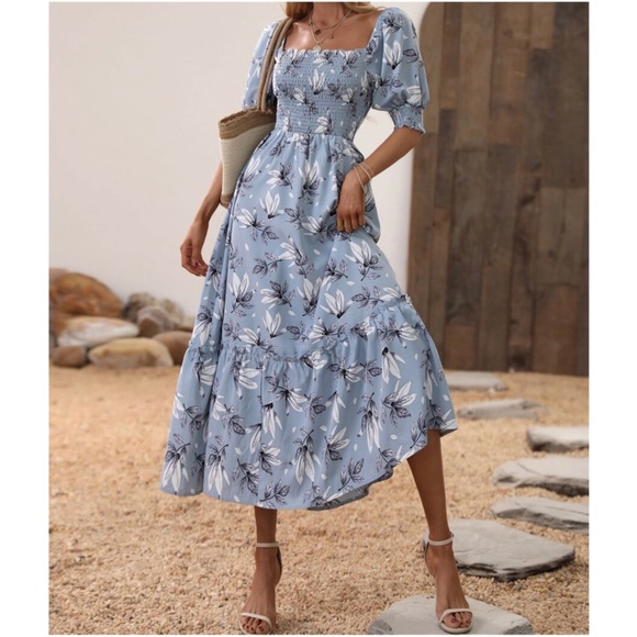 BellanBlue Dresses & Skirts - Boho Floral Print Puff Sleeve Ruffle Maxi Dress